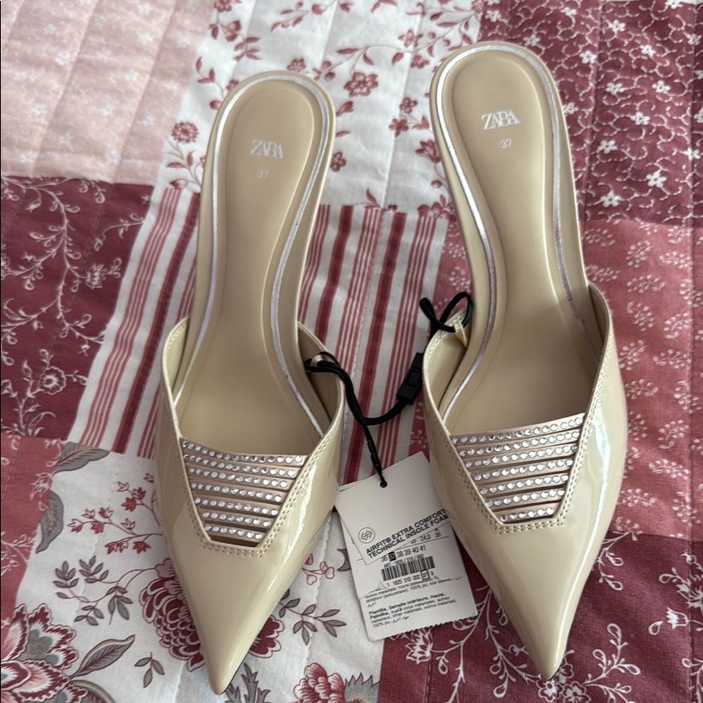 Zara Cream Rhinestone Embellished Heels